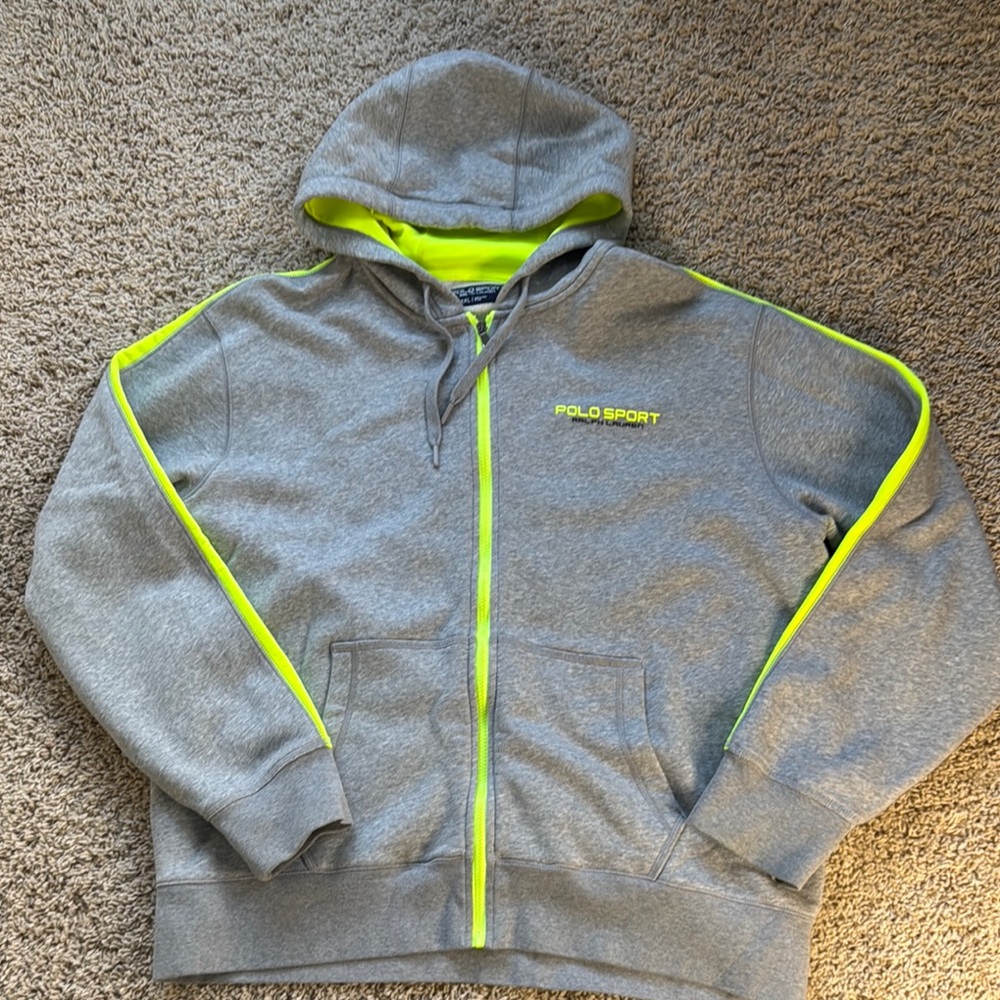 NWOT Ralph Lauren Polo Sport Gray and Neon Yellow Hoodie